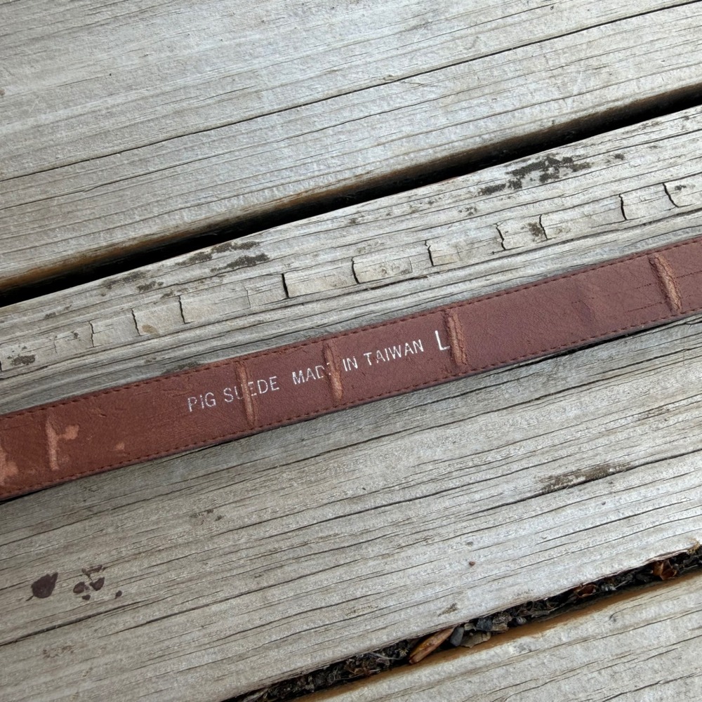 Pig Suede Leather Belt Womens Large Dark Brown Gold Buckle Classic Boho Western - Picture 11 of 15